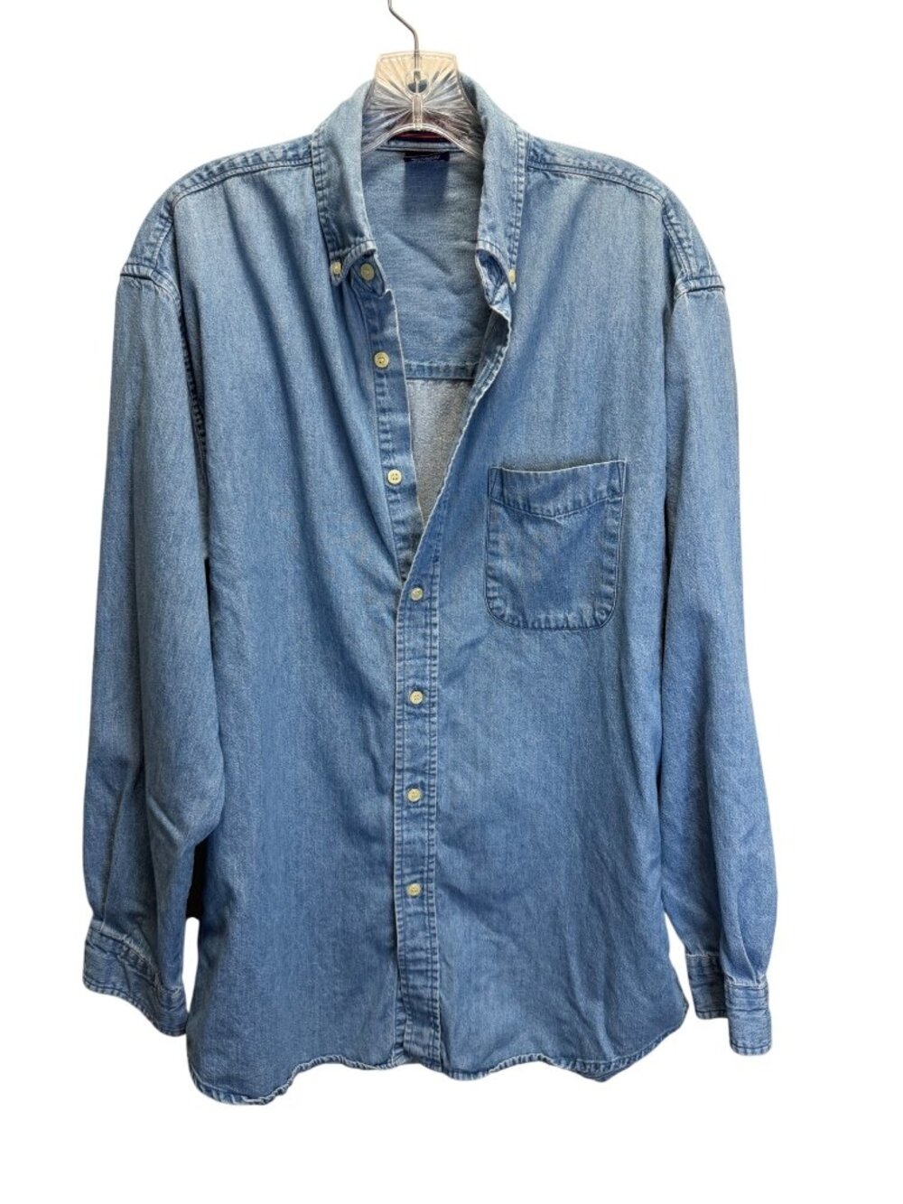 Fruit Of The Loom Mens Medium Light Blue Denim Button-Up Shirt 100% Cotton